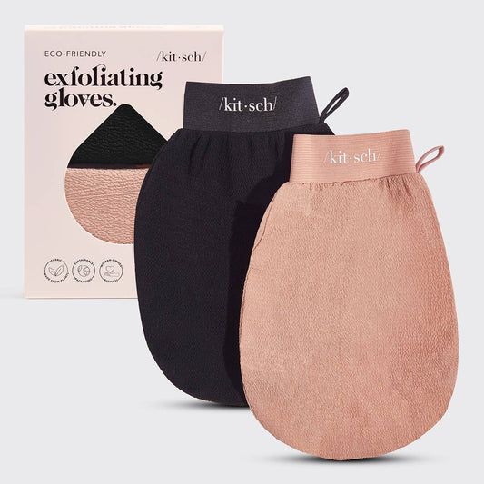 KITSCH Exfoliating Gloves 2pc Set - Black & Terracotta